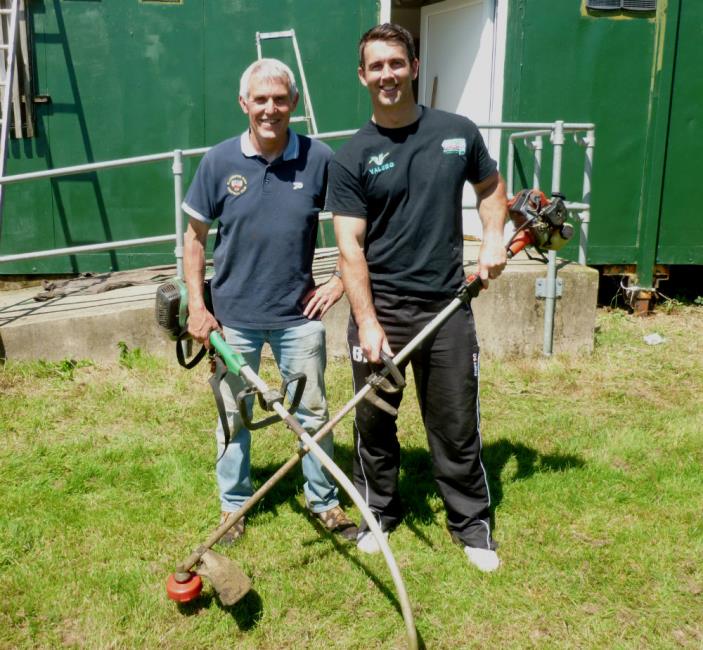 Steve Brown and Ben Field test out the grass strimmers